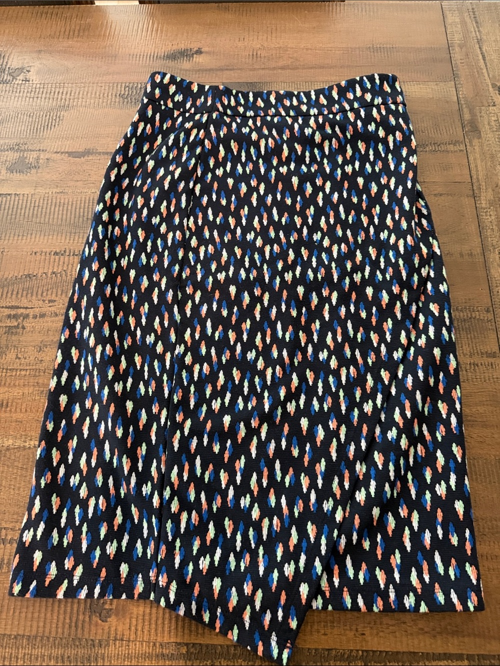 Maeve Black Midi Skirt with Multicolor Ikat Dots